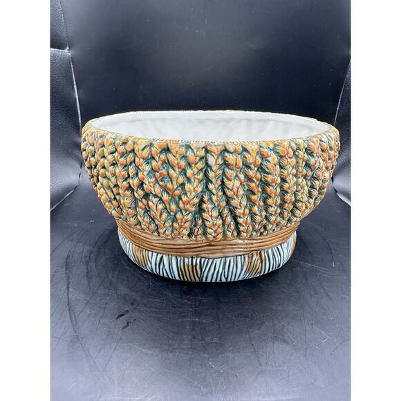 Vintage Wheat Sheath with Bow Ceramic Planter Majolica Style 8.5 Inches China - Picture 4 of 10